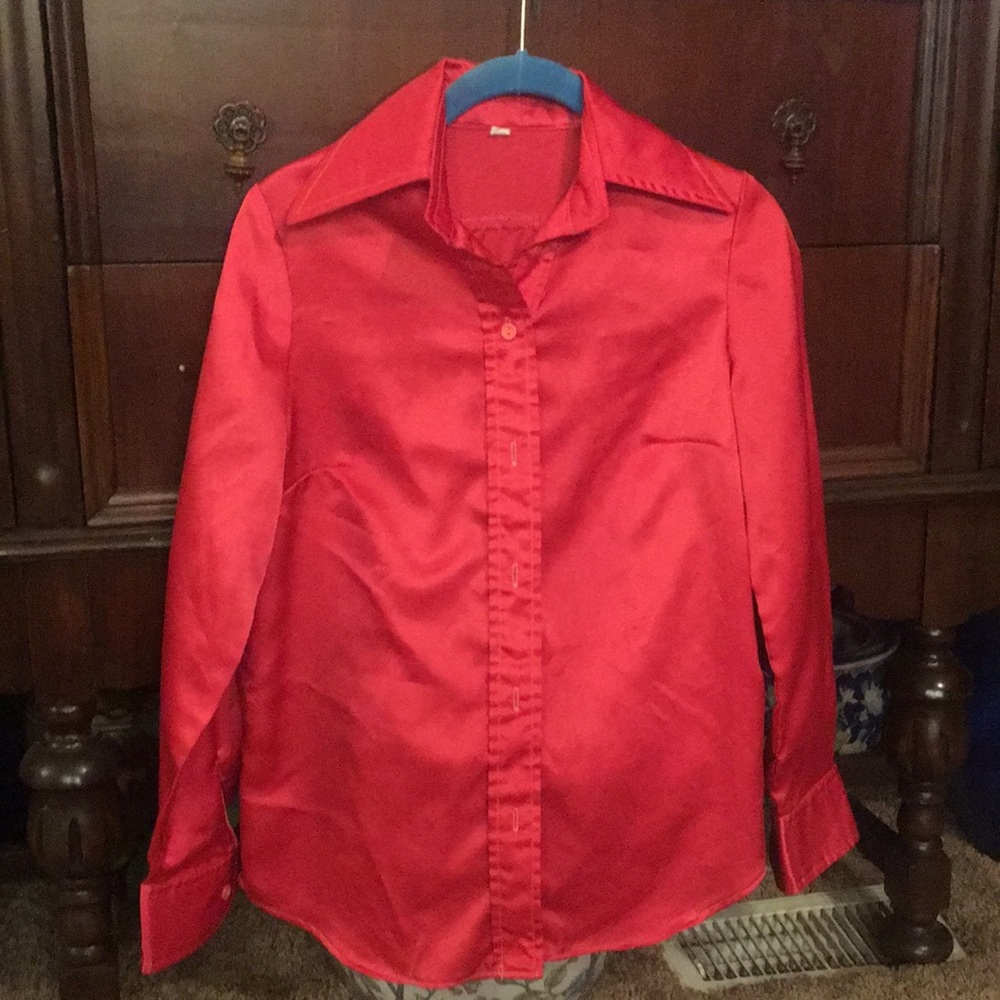 Red silk button up long sleeve